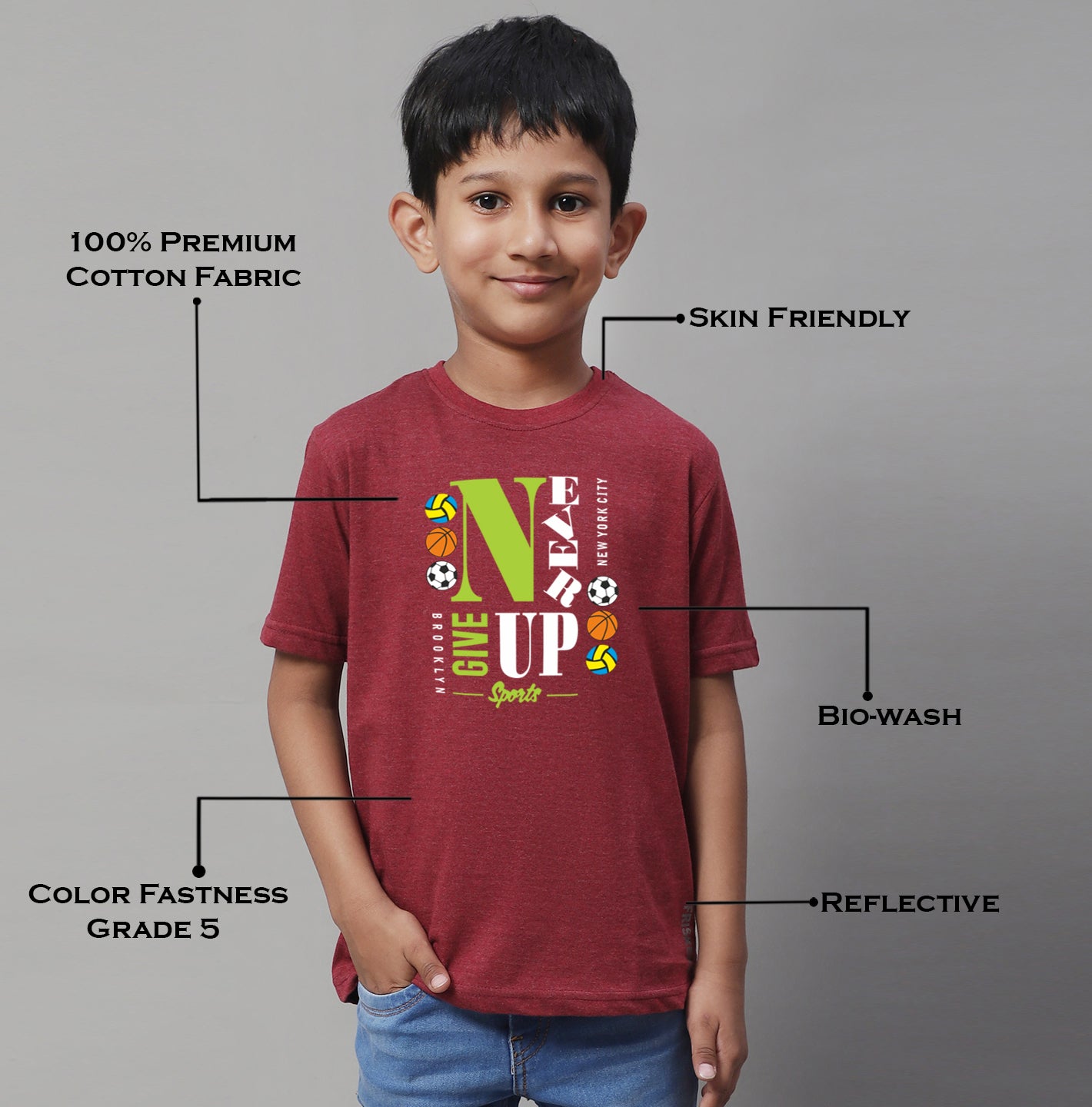 Boys Never Giveup Regular Fit Printed T-Shirt - Friskers