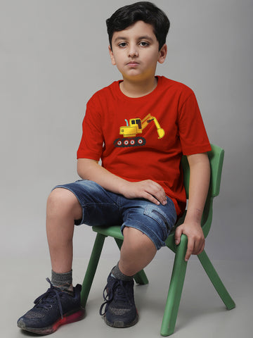 Boys Excavator Regular Fit Printed T-Shirt - Friskers