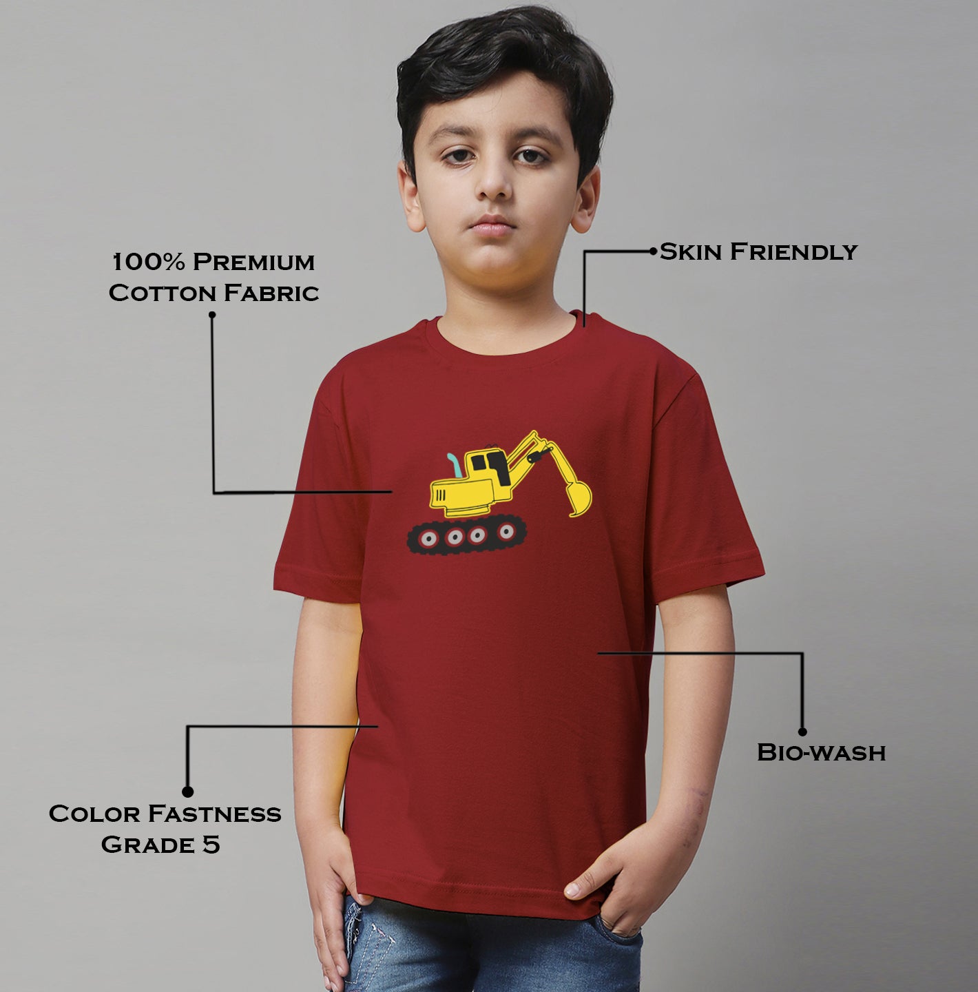 Boys Excavator Regular Fit Printed T-Shirt - Friskers