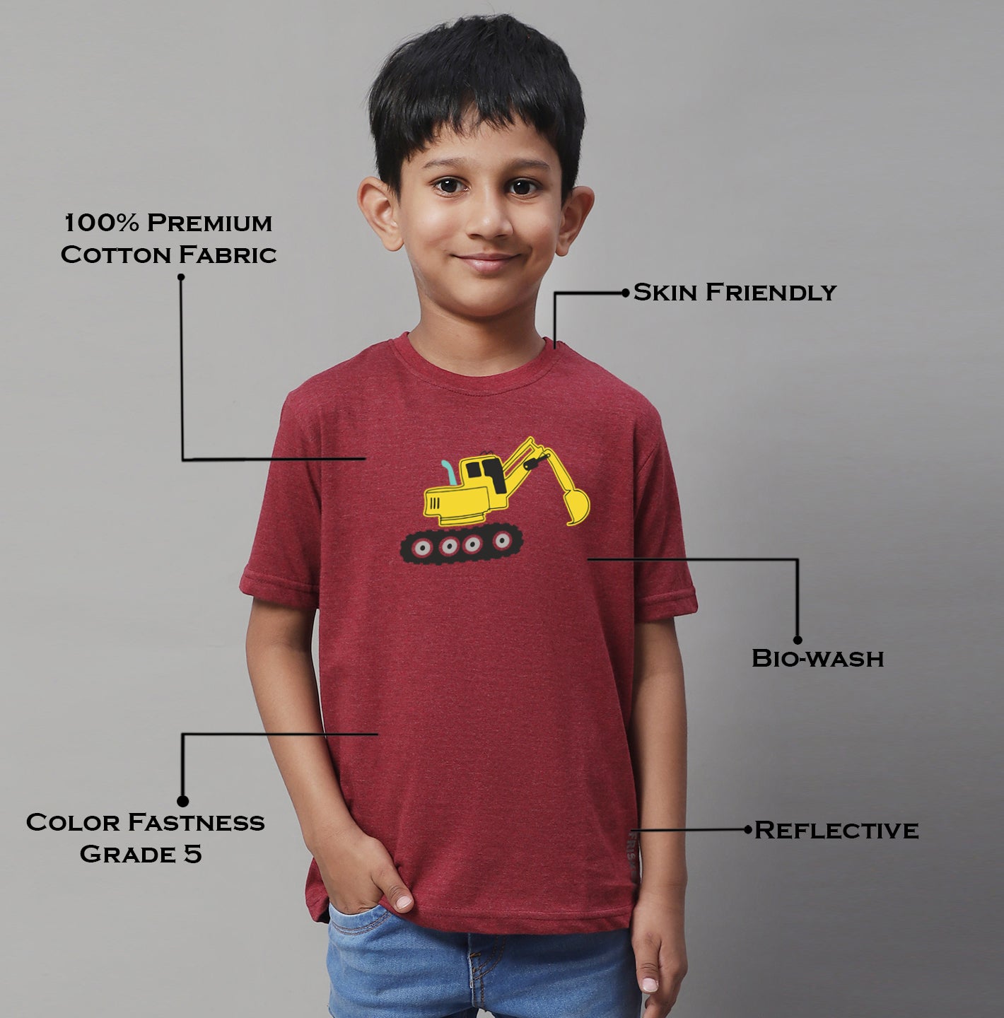 Boys Excavator Regular Fit Printed T-Shirt - Friskers