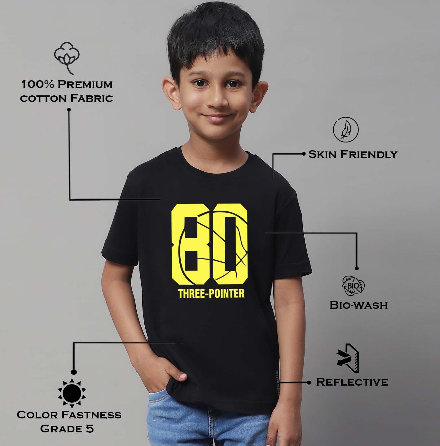 Boys Three Pointer Regular Fit Printed T-Shirt - Friskers