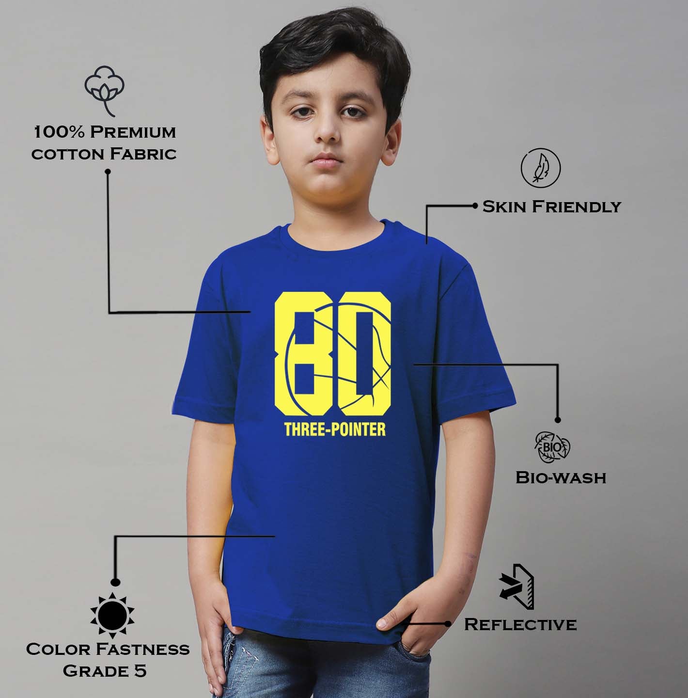 Boys Three Pointer Regular Fit Printed T-Shirt - Friskers