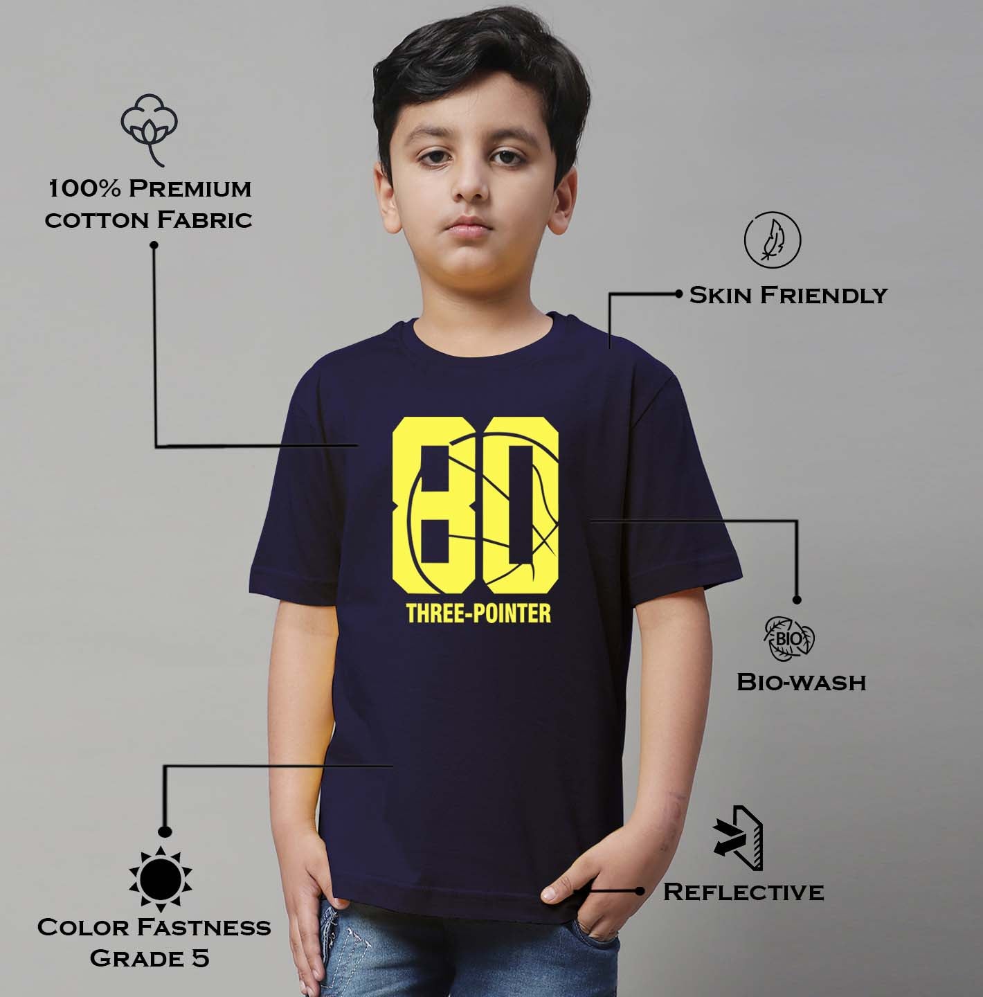 Boys Three Pointer Regular Fit Printed T-Shirt - Friskers