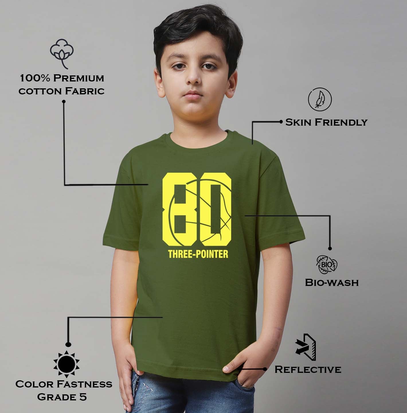 Boys Three Pointer Regular Fit Printed T-Shirt - Friskers