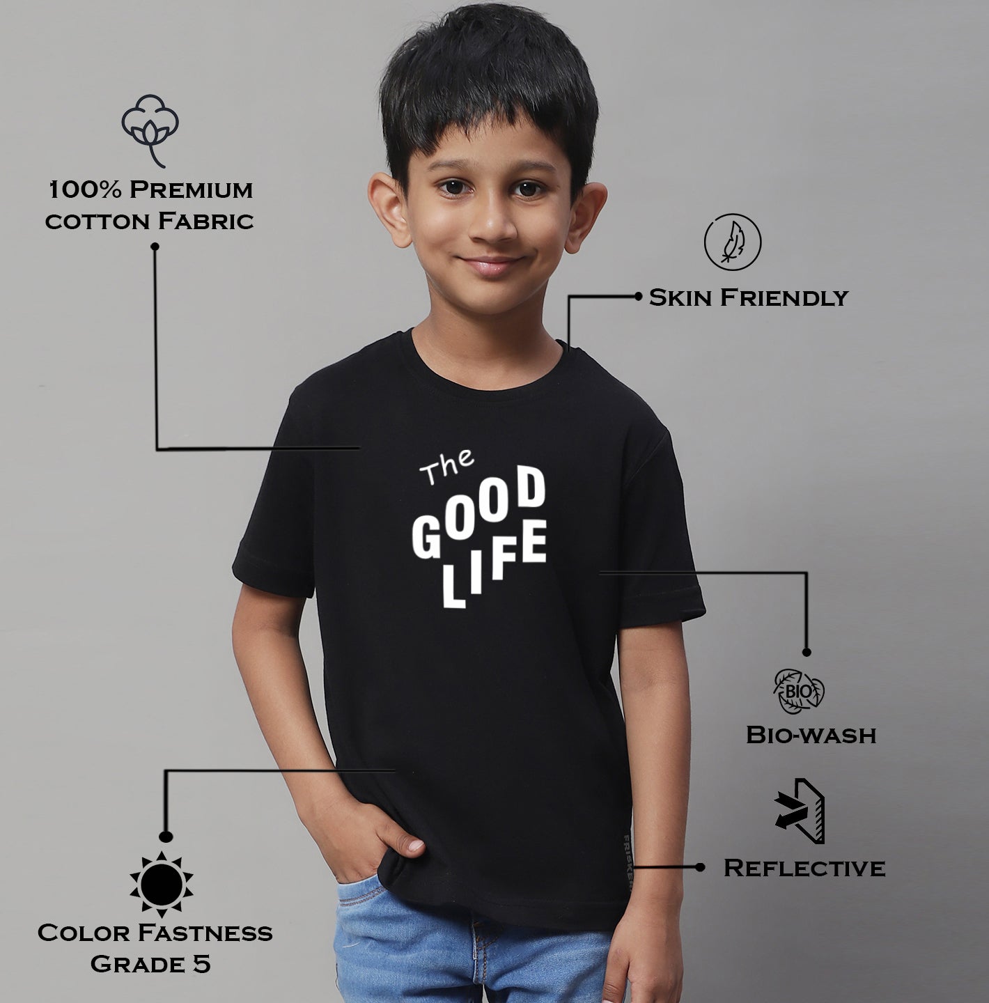 Boys Good Life Regular Fit Printed T-Shirt - Friskers