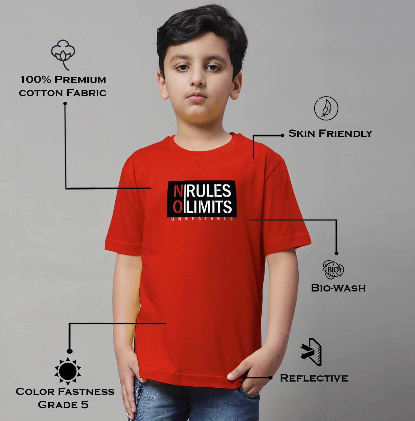 Boys No Rules No Limits Regular Fit Printed T-Shirt - Friskers