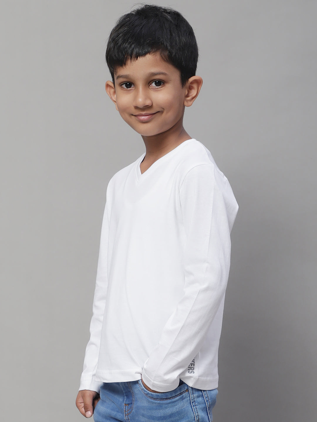 Classic Full Sleeves V-Neck Solid 7-12Y Kids T-Shirt - Friskers