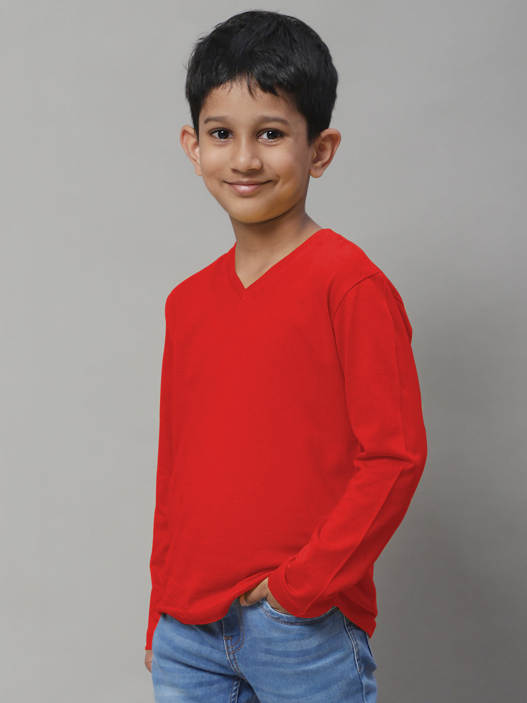 Classic Full Sleeves V-Neck Solid 7-12Y Kids T-Shirt - Friskers