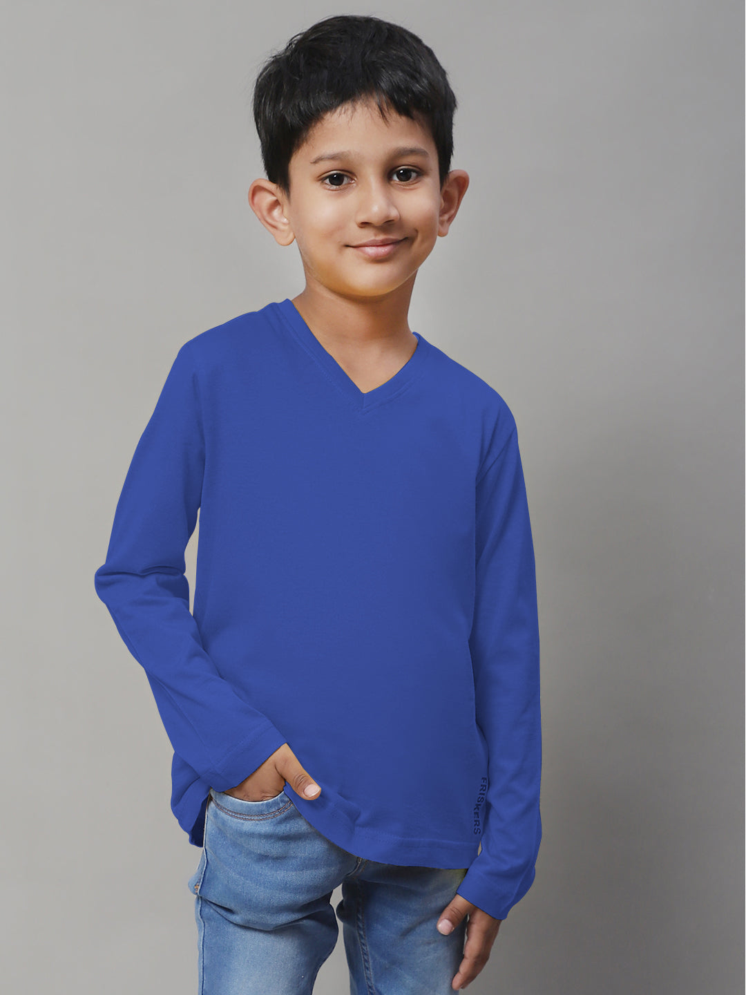 Classic Full Sleeves V-Neck Solid 7-12Y Kids T-Shirt - Friskers