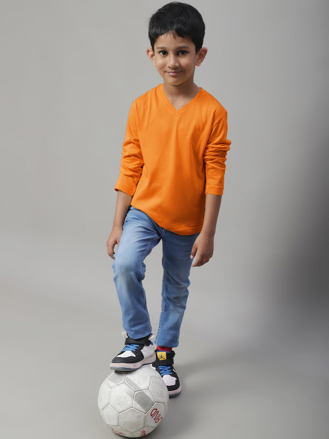 Classic Full Sleeves V-Neck Solid 7-12Y Kids T-Shirt - Friskers