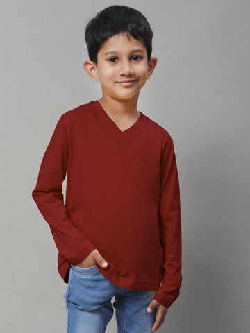 Classic Full Sleeves V-Neck Solid 7-12Y Kids T-Shirt - Friskers