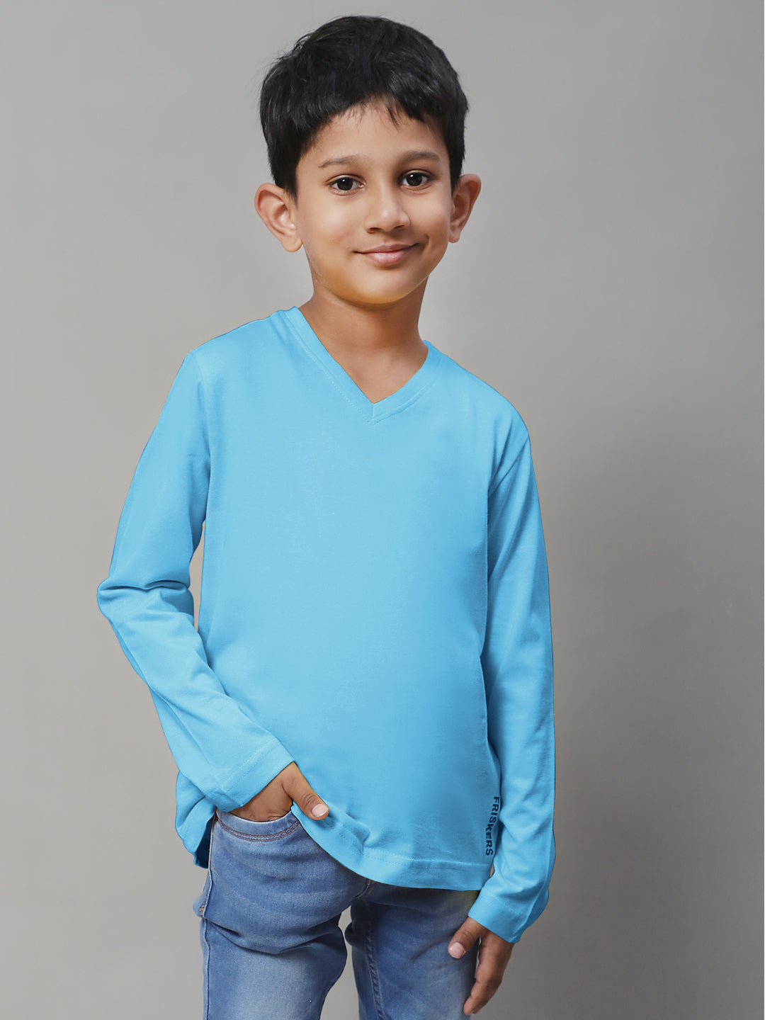 Classic Full Sleeves V-Neck Solid 7-12Y Kids T-Shirt - Friskers