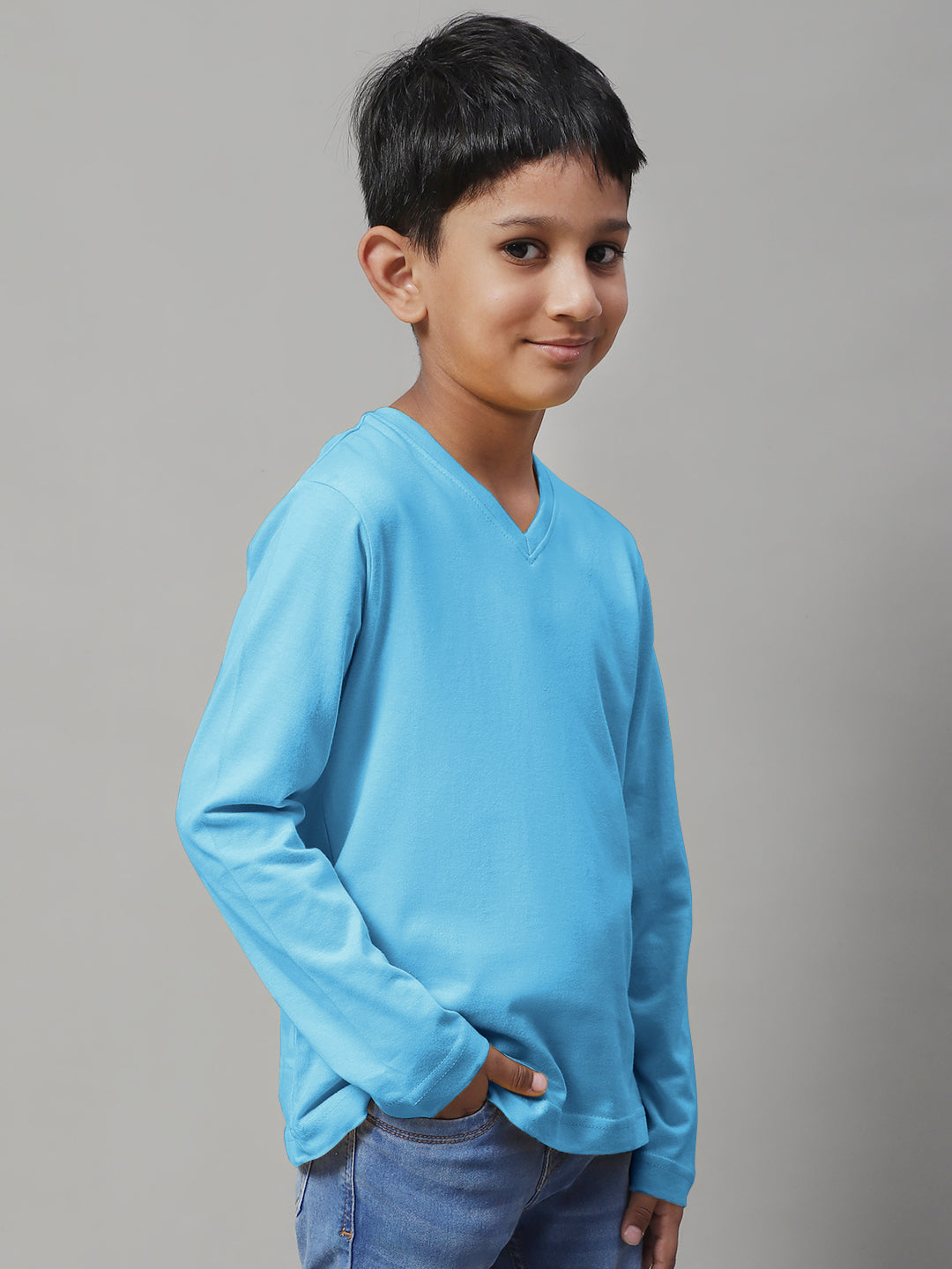 Classic Full Sleeves V-Neck Solid 7-12Y Kids T-Shirt - Friskers