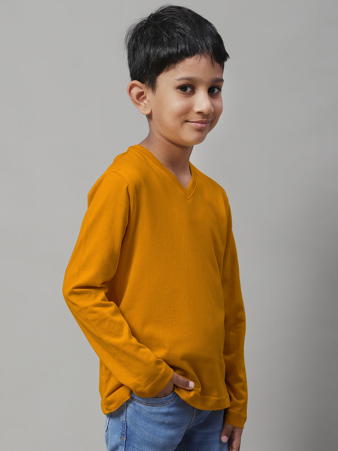 Classic Full Sleeves V-Neck Solid 7-12Y Kids T-Shirt - Friskers