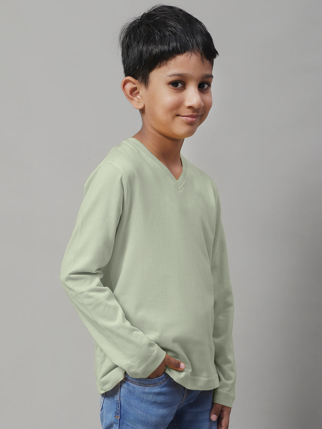 Classic Full Sleeves V-Neck Solid 7-12Y Kids T-Shirt - Friskers