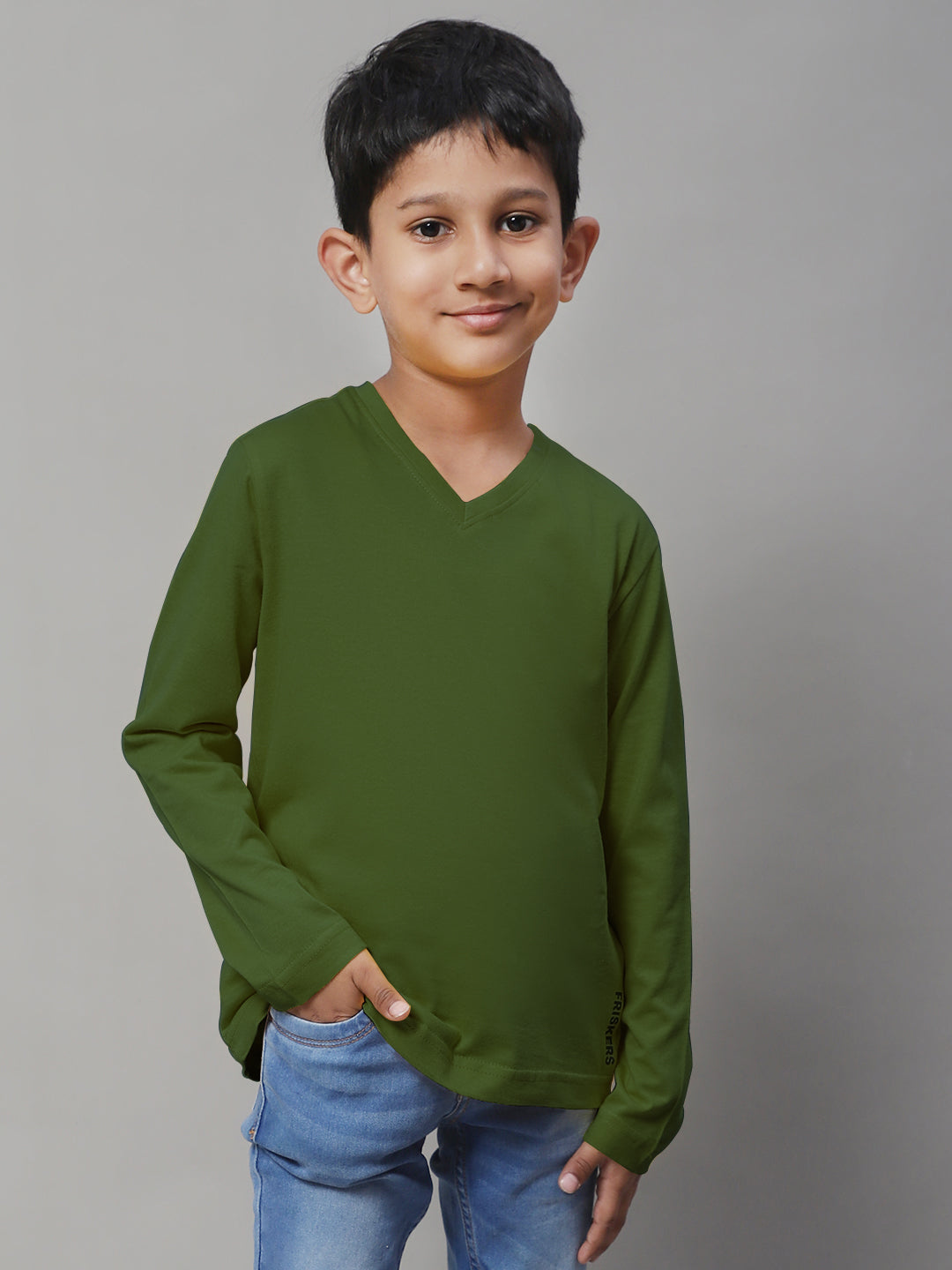 Classic Full Sleeves V-Neck Solid 7-12Y Kids T-Shirt - Friskers