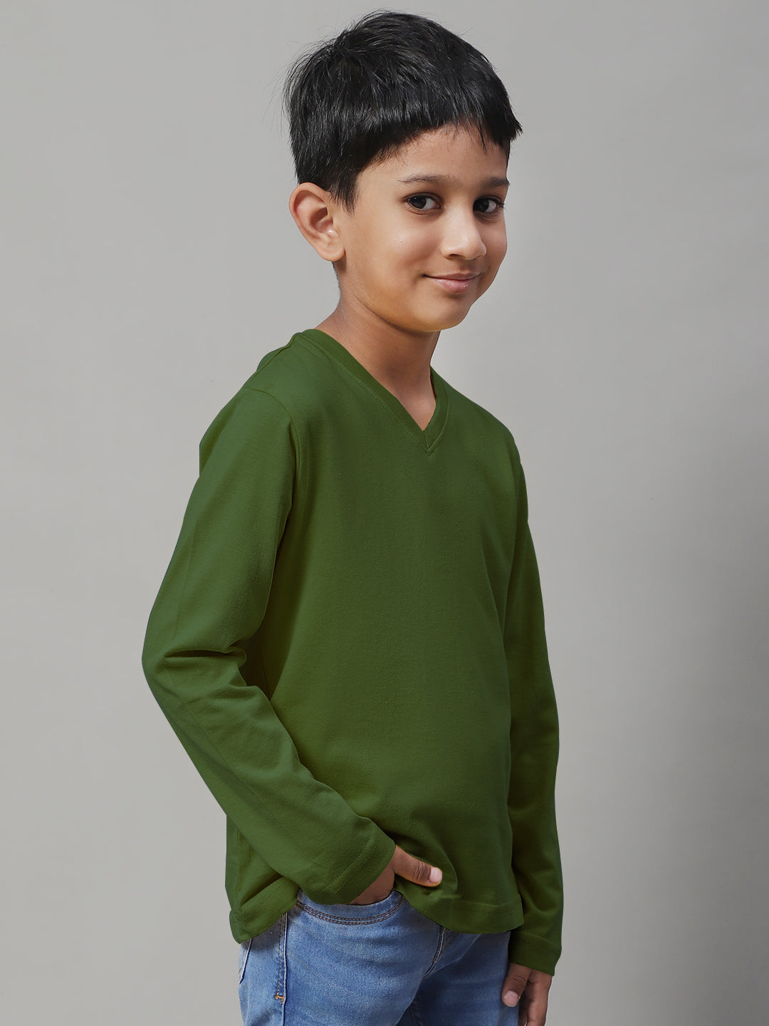 Classic Full Sleeves V-Neck Solid 7-12Y Kids T-Shirt - Friskers