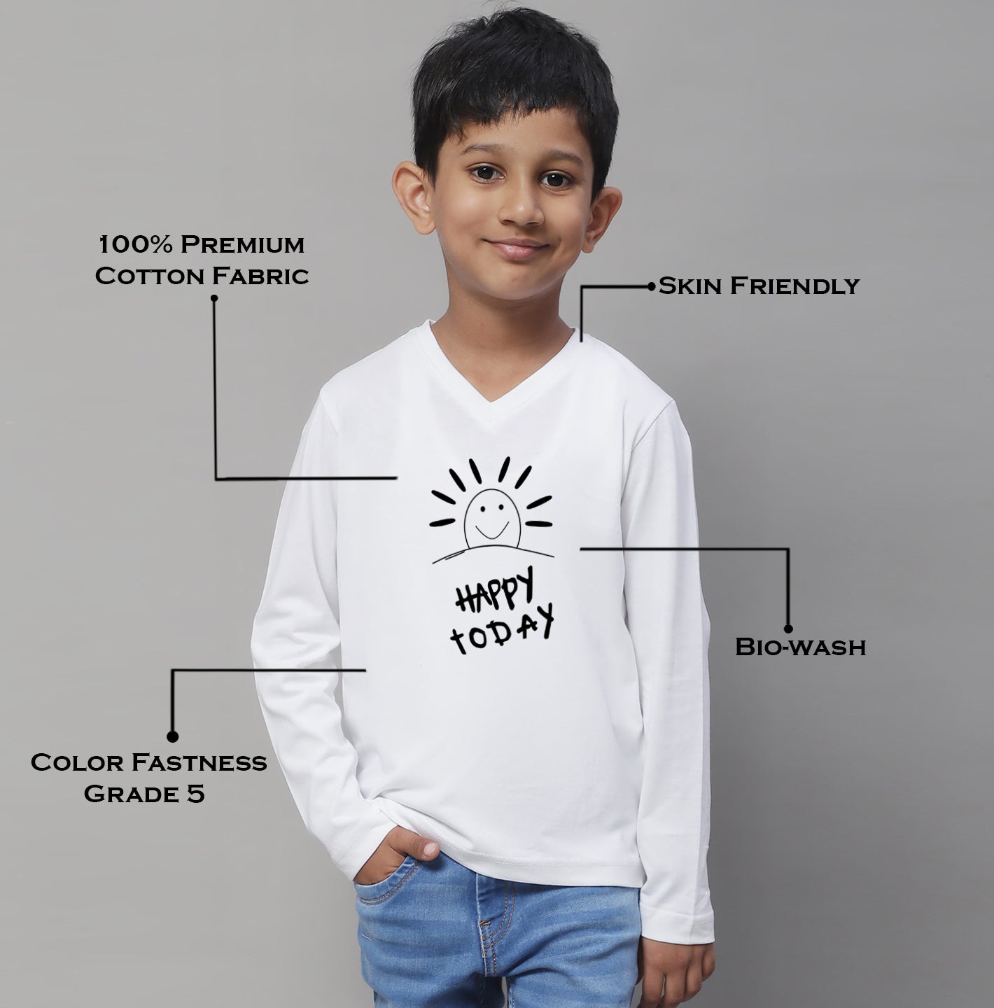 Boys Happy Today Full Sleeves Printed T-Shirt - Friskers