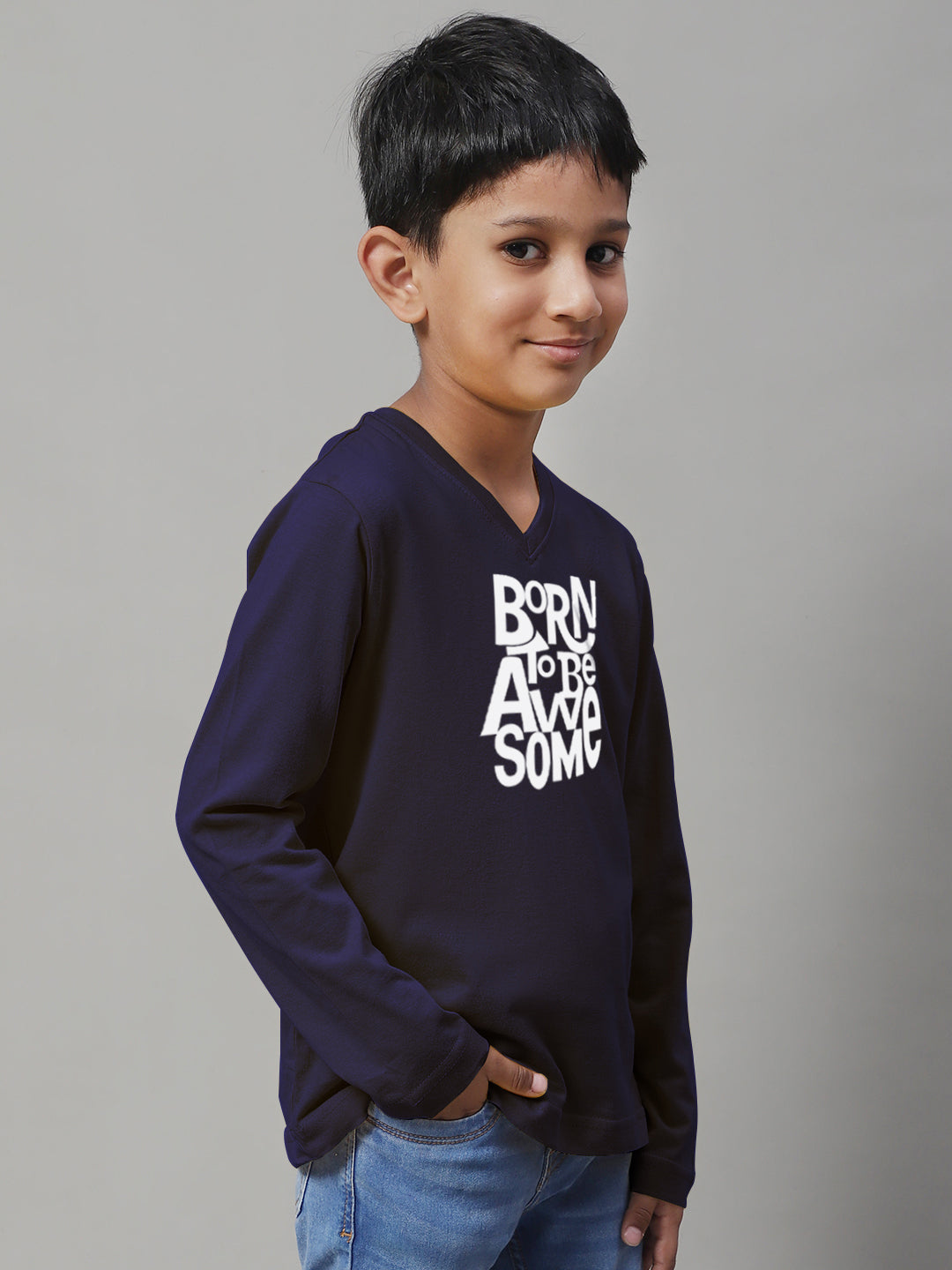 Boys Born To Be Awesome Full Sleeves Printed T-Shirt - Friskers