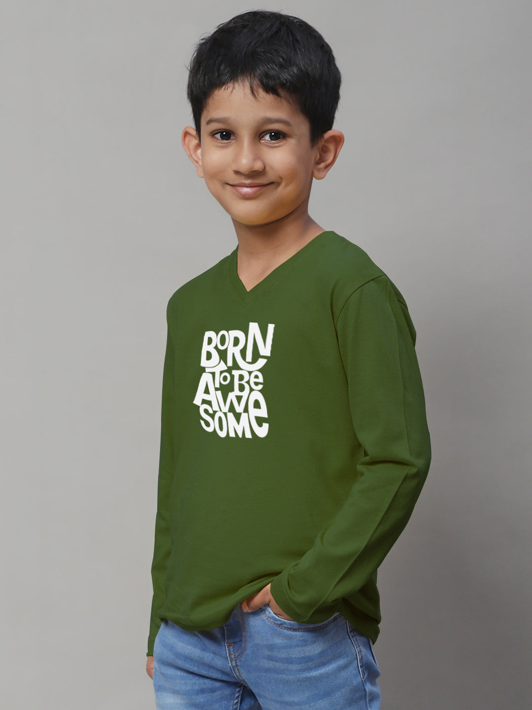 Boys Born To Be Awesome Full Sleeves Printed T-Shirt - Friskers