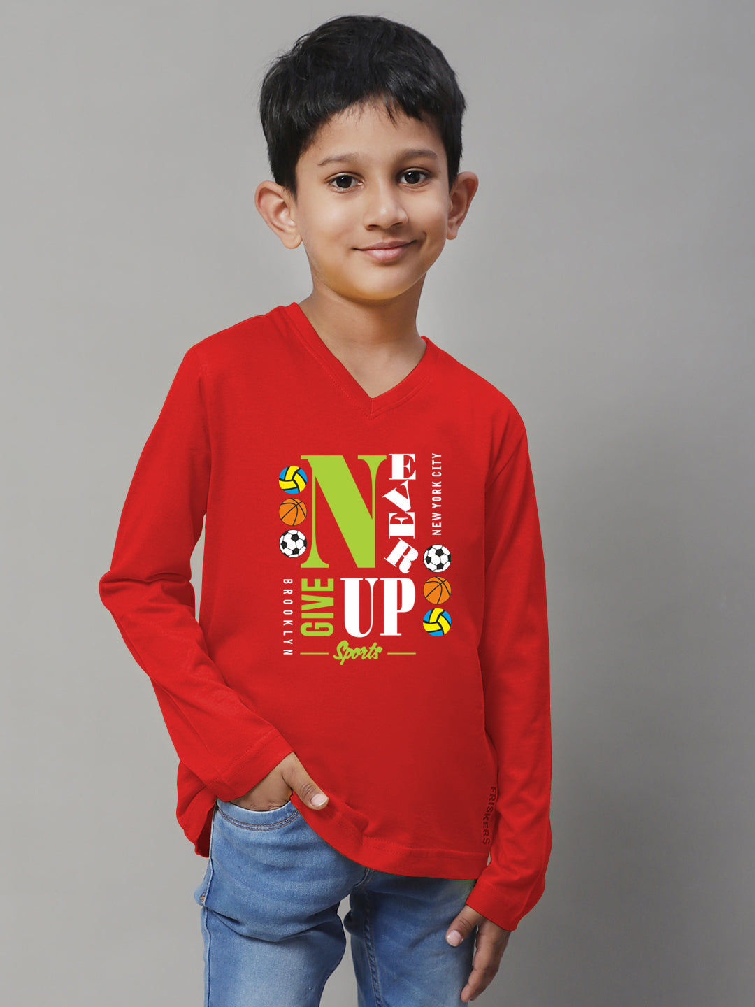 Boys Never Giveup Full Sleeves Printed T-Shirt - Friskers