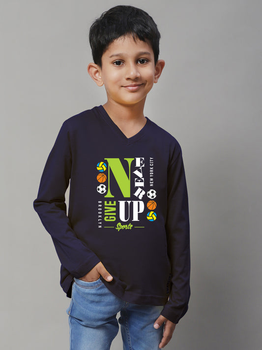 Boys Never Giveup Full Sleeves Printed T-Shirt - Friskers