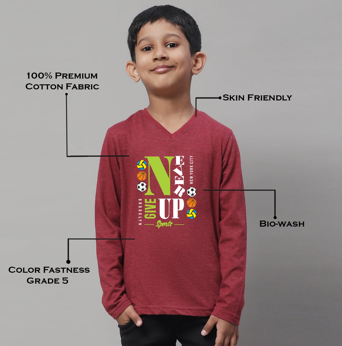 Boys Never Giveup Casual Fit Printed T-Shirt - Friskers