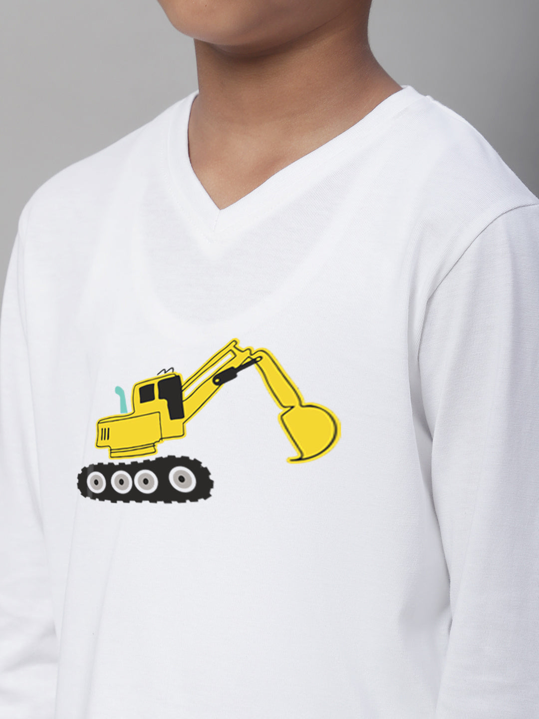 Boys Excavator Full Sleeves Printed T-Shirt - Friskers