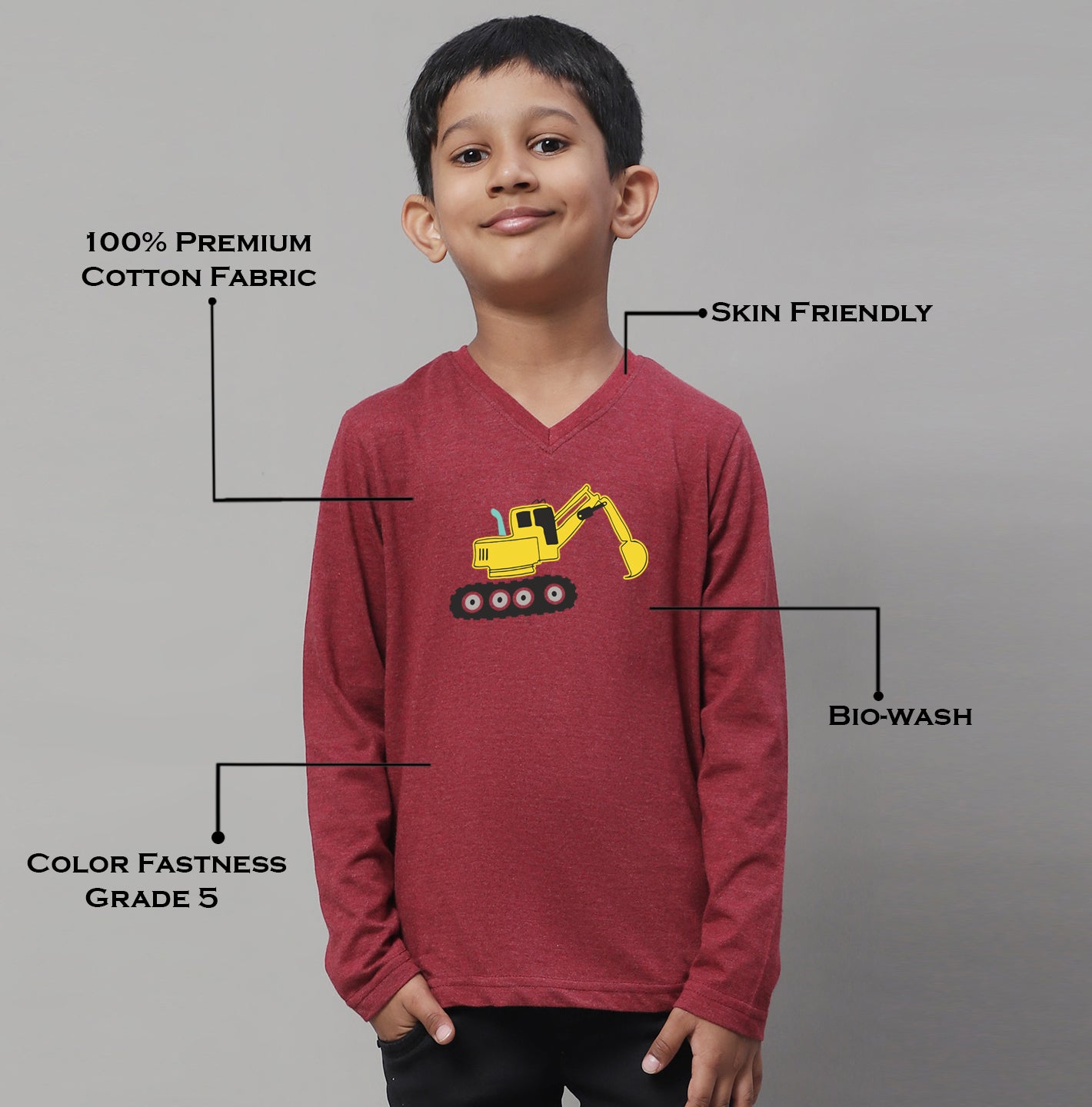 Boys Excavator Casual Fit Printed T-Shirt - Friskers