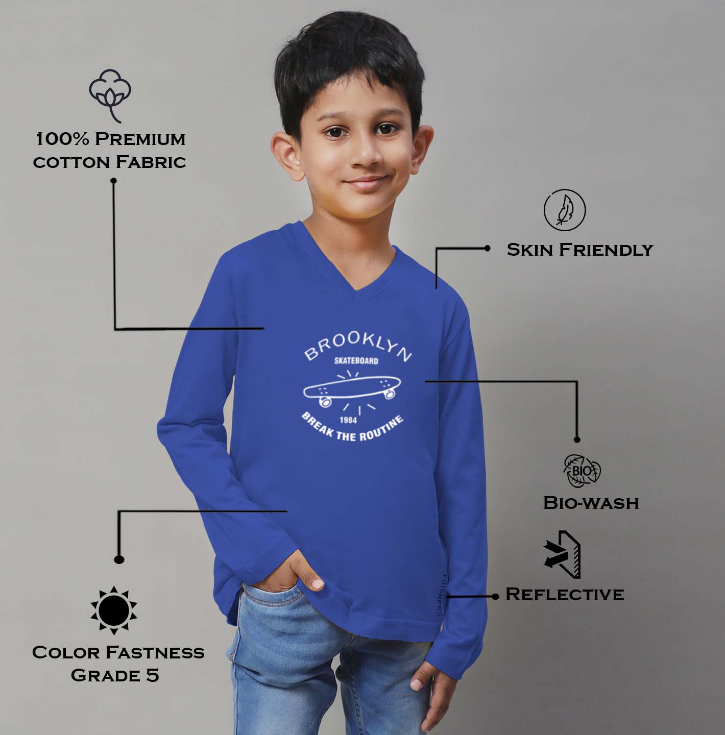 Boys Brooklyn Full Sleeves Printed T-Shirt - Friskers