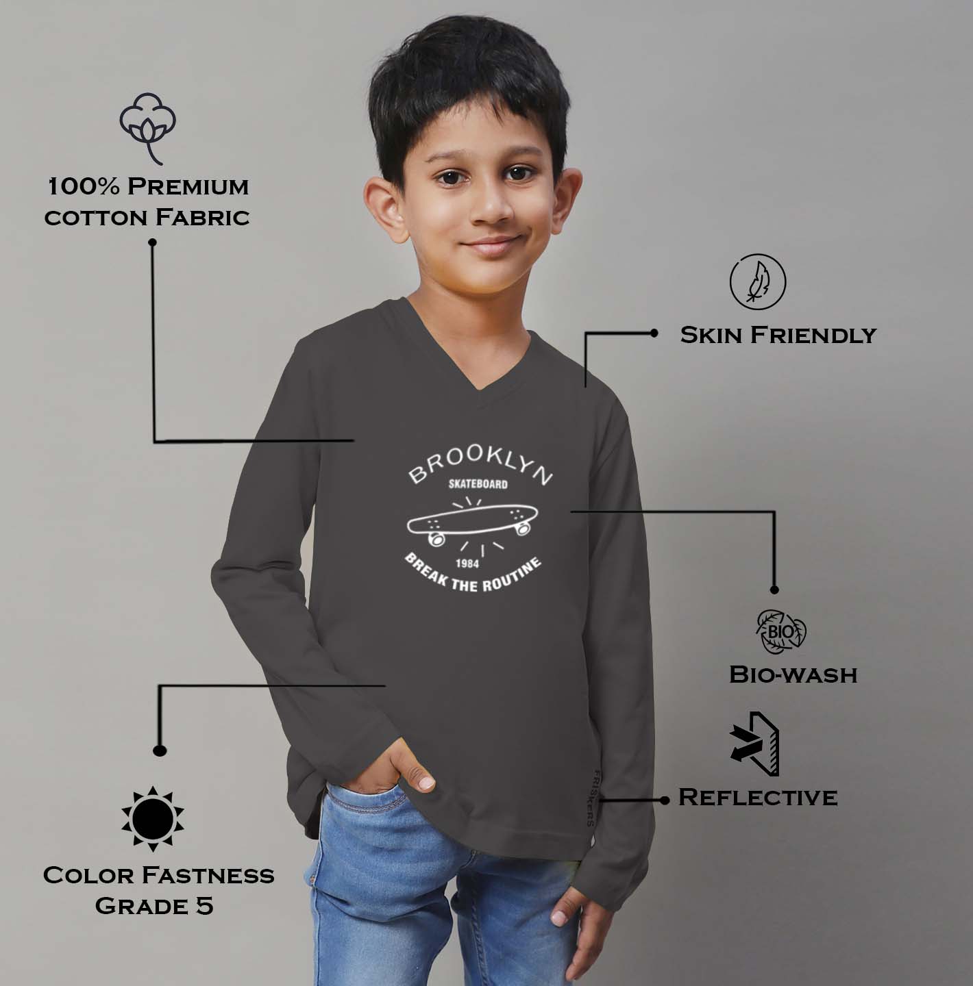 Boys Brooklyn Full Sleeves Printed T-Shirt - Friskers