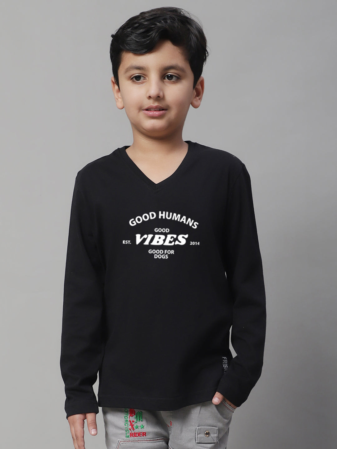 Boys Good Vibes Full Sleeves Printed T-Shirt - Friskers