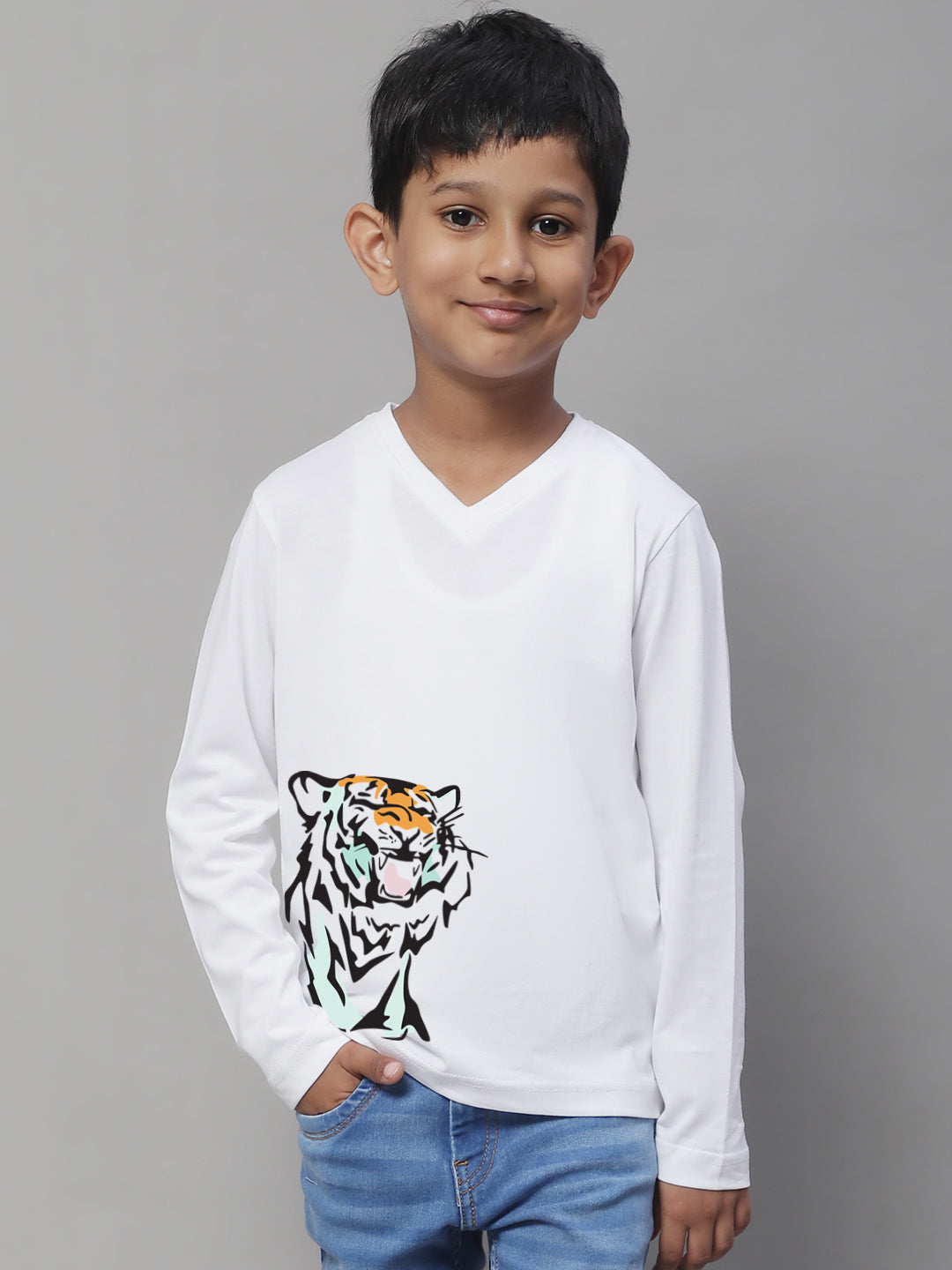 Boys Tiger Full Sleeves Printed T-Shirt - Friskers