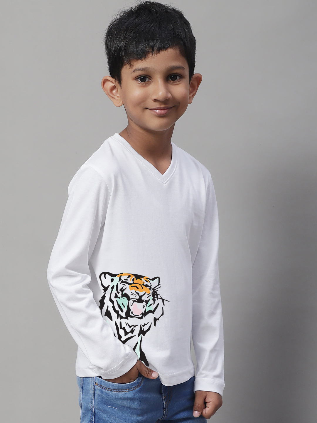 Boys Tiger Full Sleeves Printed T-Shirt - Friskers