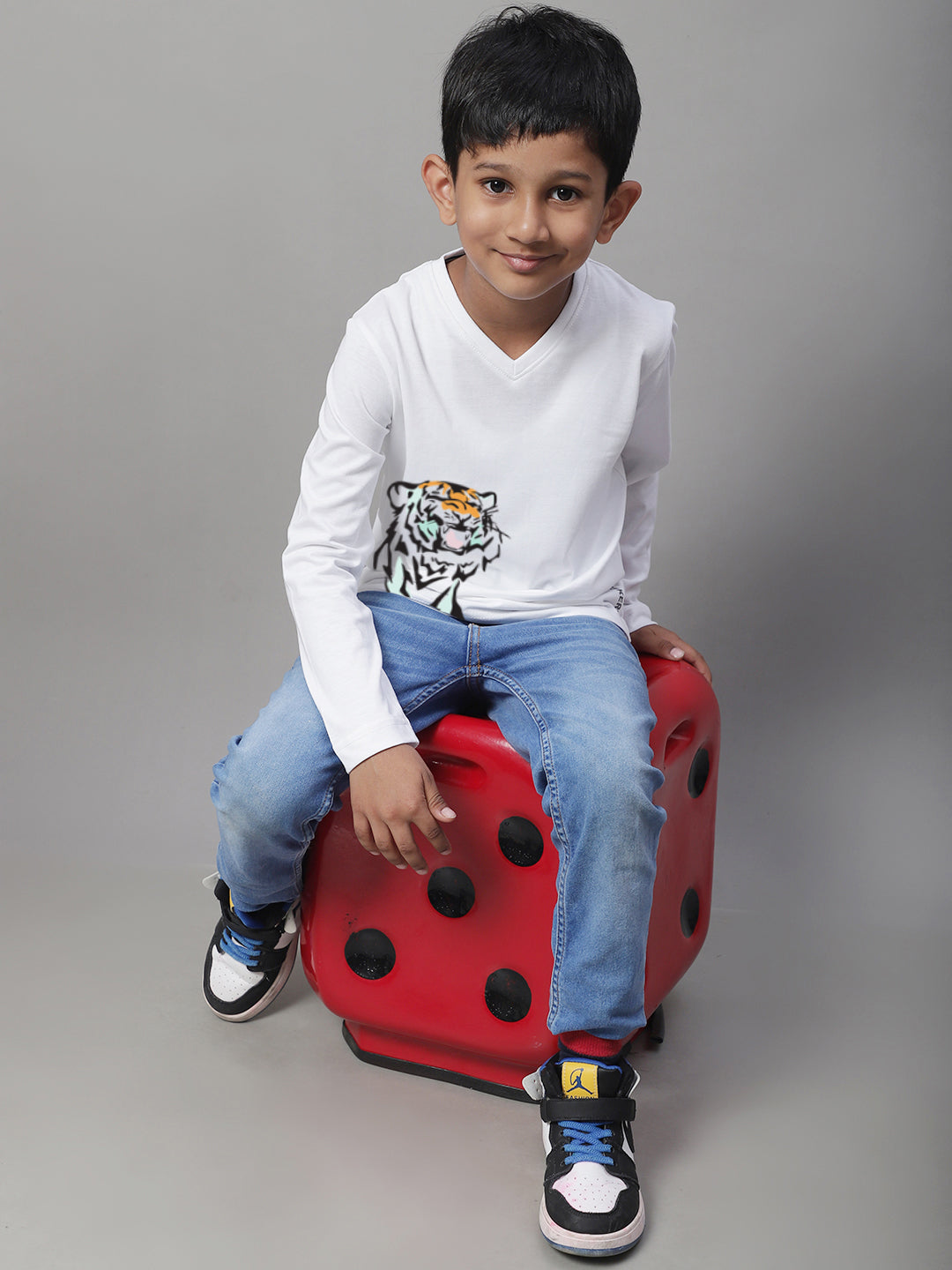 Boys Tiger Full Sleeves Printed T-Shirt - Friskers