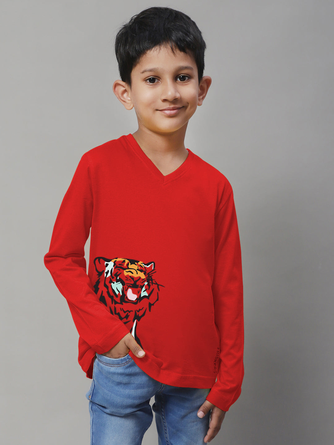 Boys Tiger Full Sleeves Printed T-Shirt - Friskers