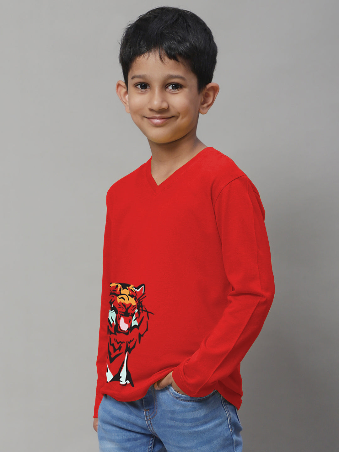 Boys Tiger Full Sleeves Printed T-Shirt - Friskers