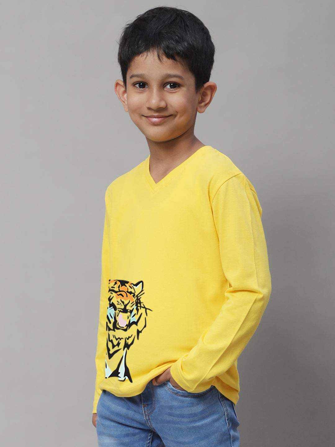 Boys Tiger Full Sleeves Printed T-Shirt - Friskers