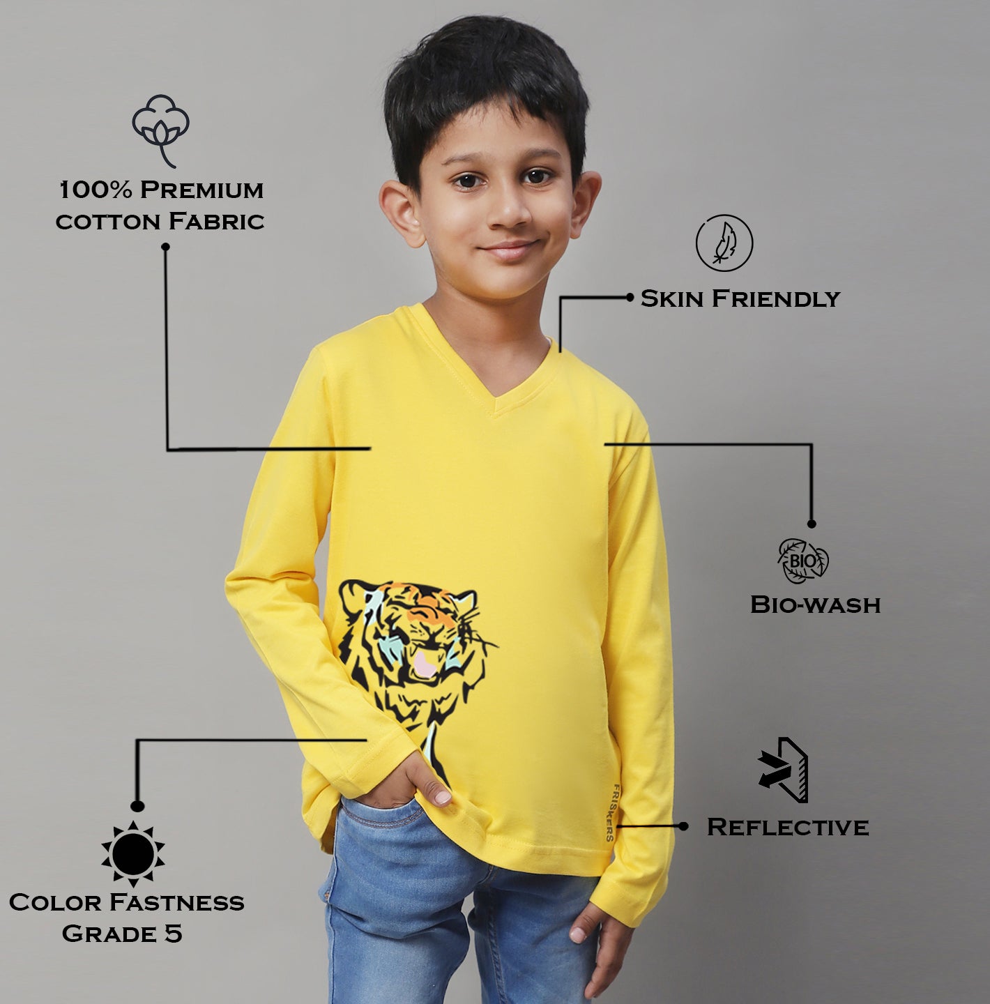 Boys Tiger Full Sleeves Printed T-Shirt - Friskers