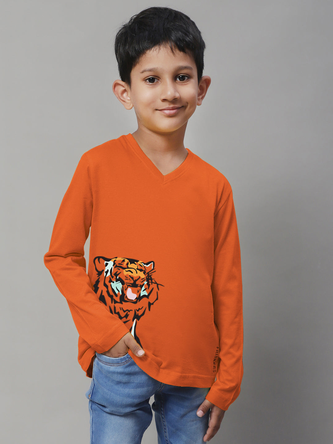 Boys Tiger Full Sleeves Printed T-Shirt - Friskers