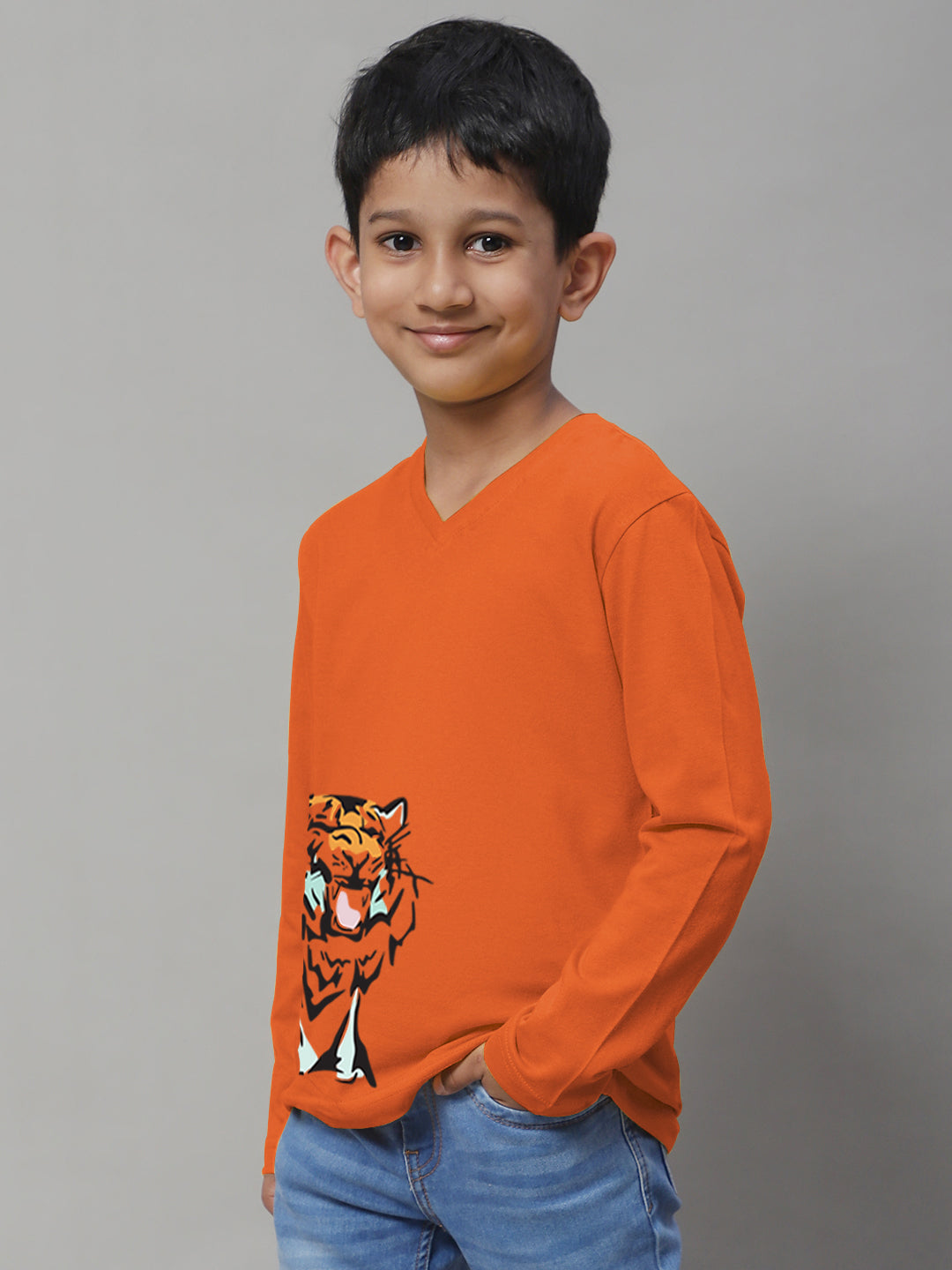 Boys Tiger Full Sleeves Printed T-Shirt - Friskers