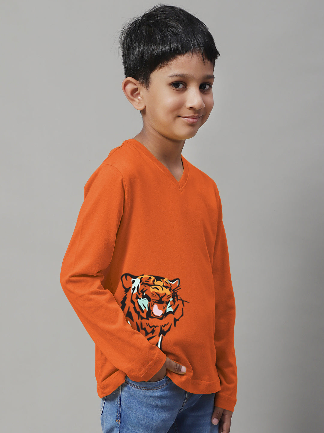 Boys Tiger Full Sleeves Printed T-Shirt - Friskers