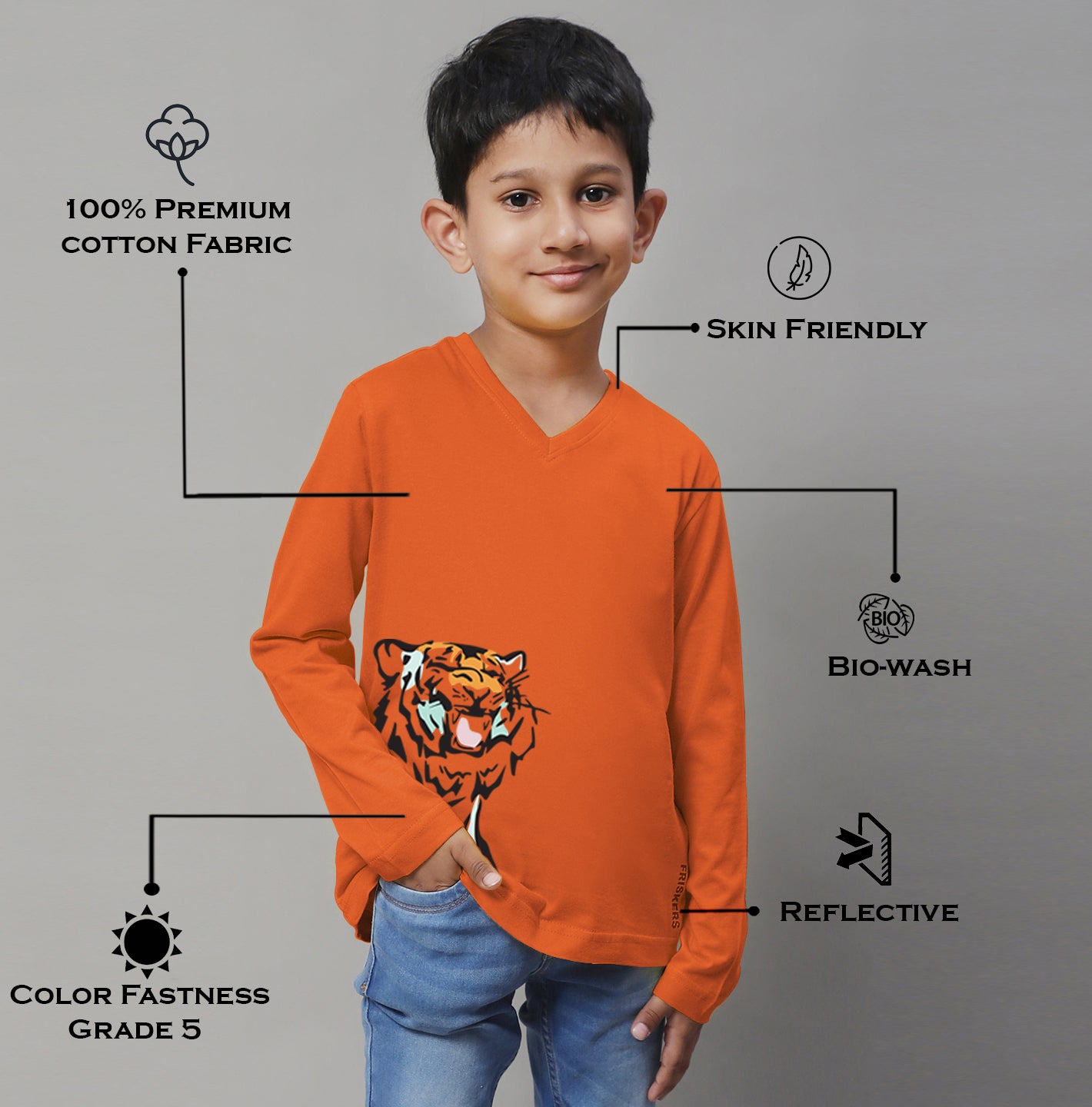 Boys Tiger Full Sleeves Printed T-Shirt - Friskers