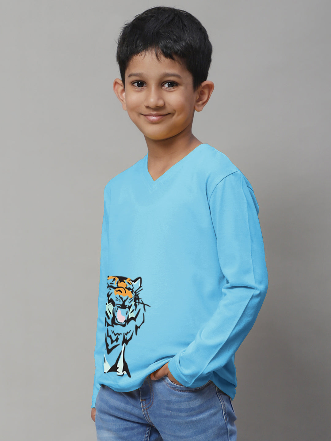 Boys Tiger Full Sleeves Printed T-Shirt - Friskers