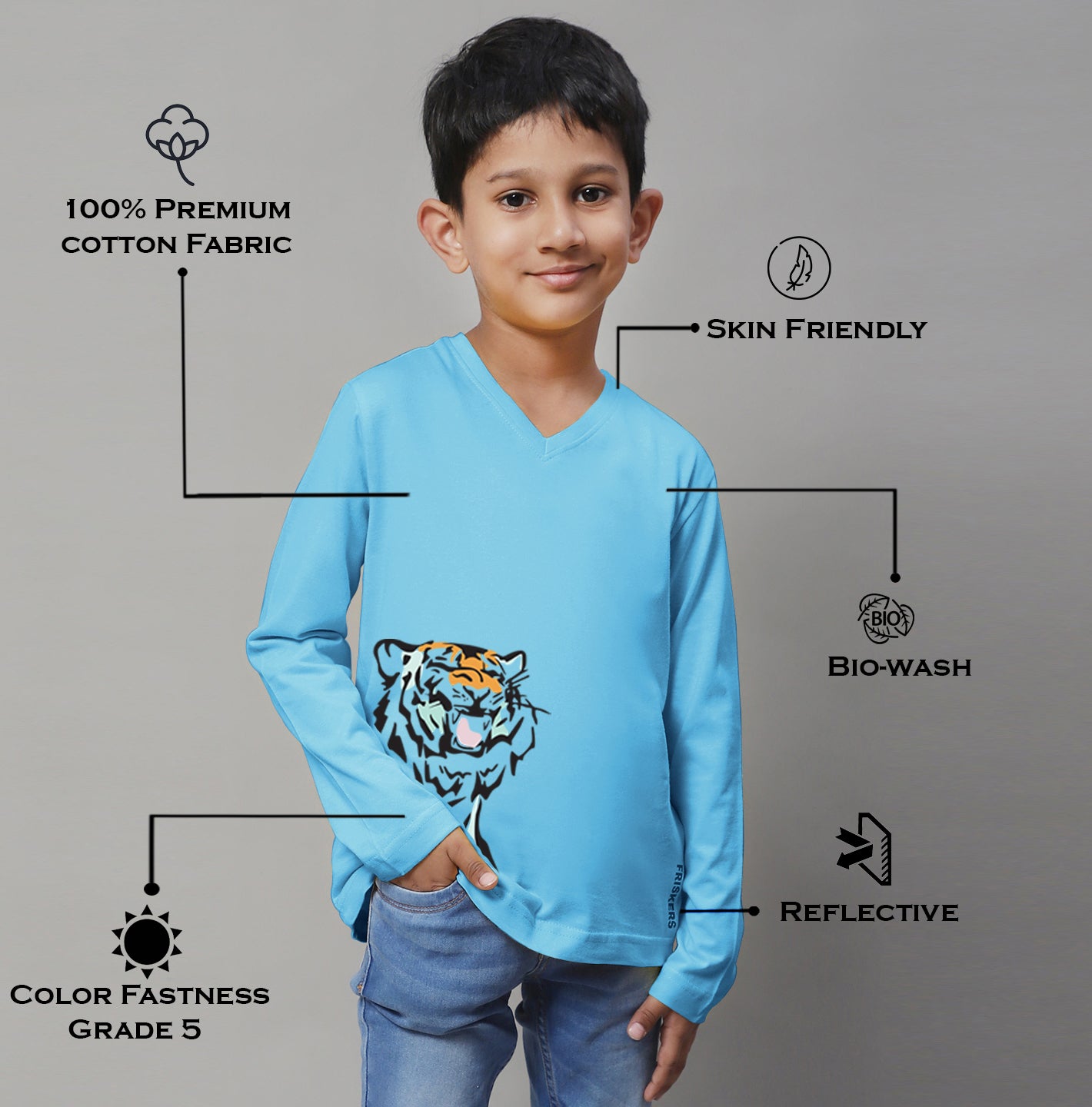 Boys Tiger Full Sleeves Printed T-Shirt - Friskers