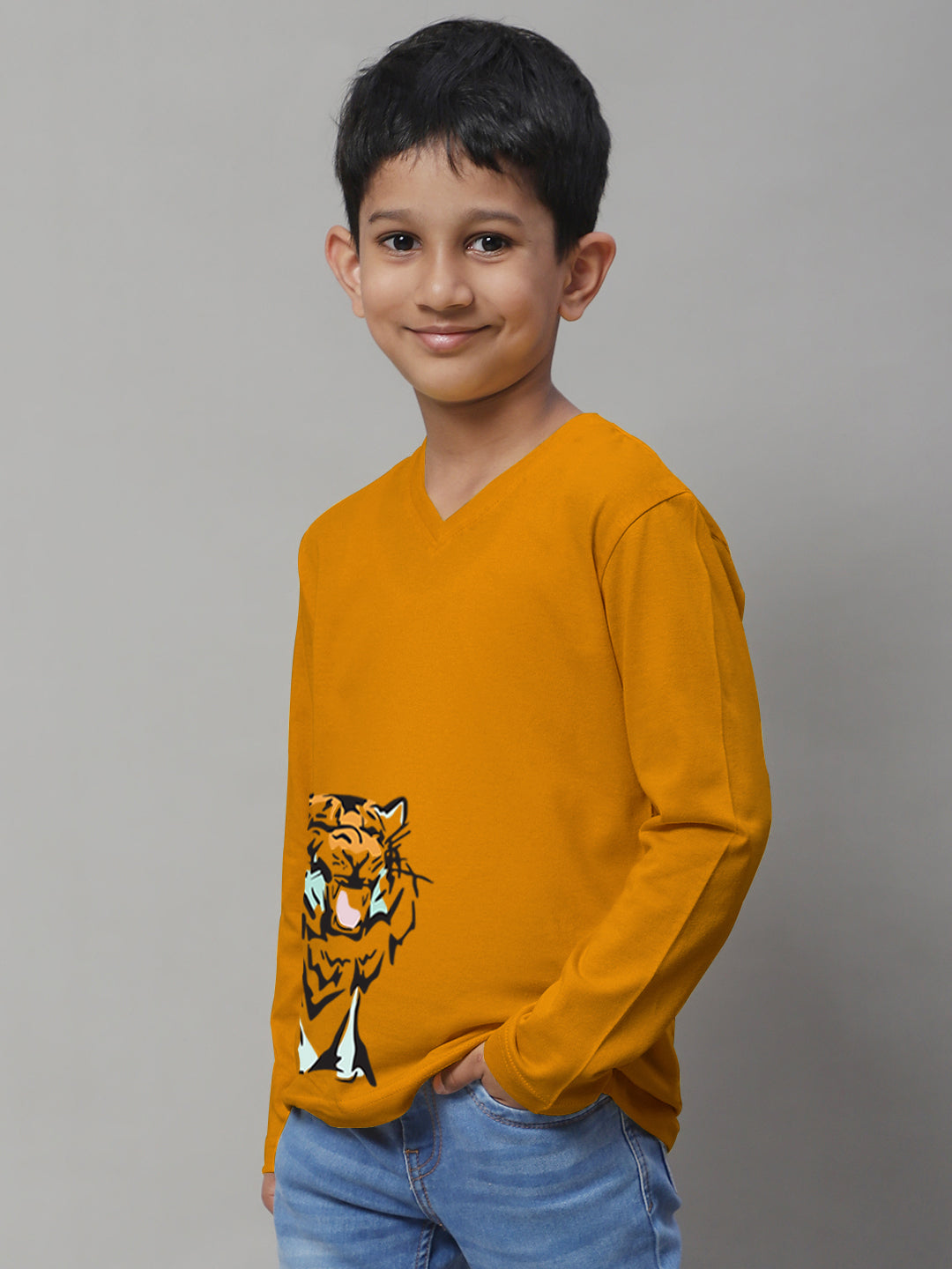 Boys Tiger Full Sleeves Printed T-Shirt - Friskers