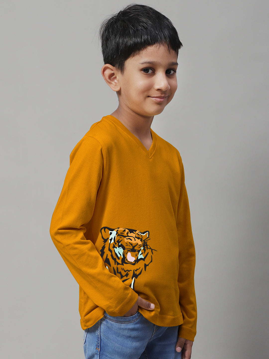 Boys Tiger Full Sleeves Printed T-Shirt - Friskers