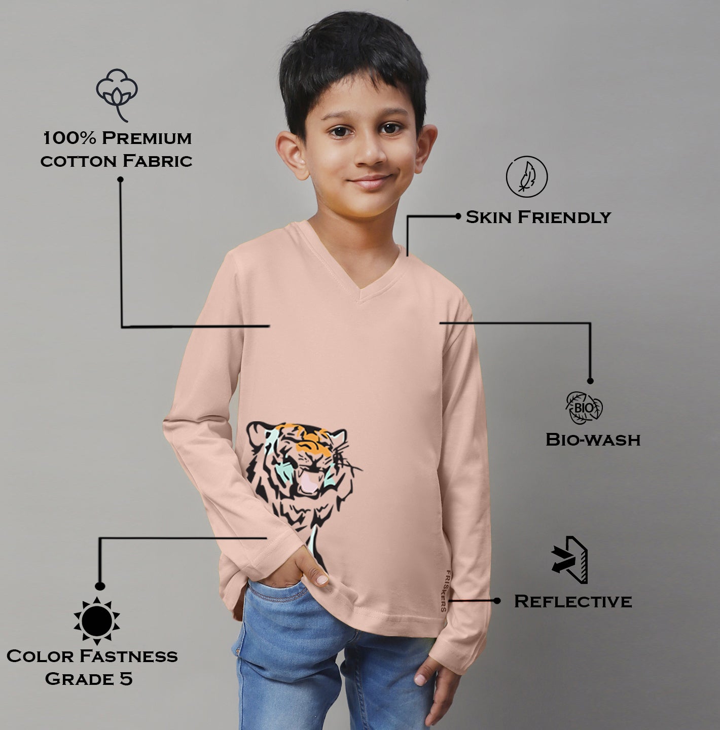 Boys Tiger Full Sleeves Printed T-Shirt - Friskers