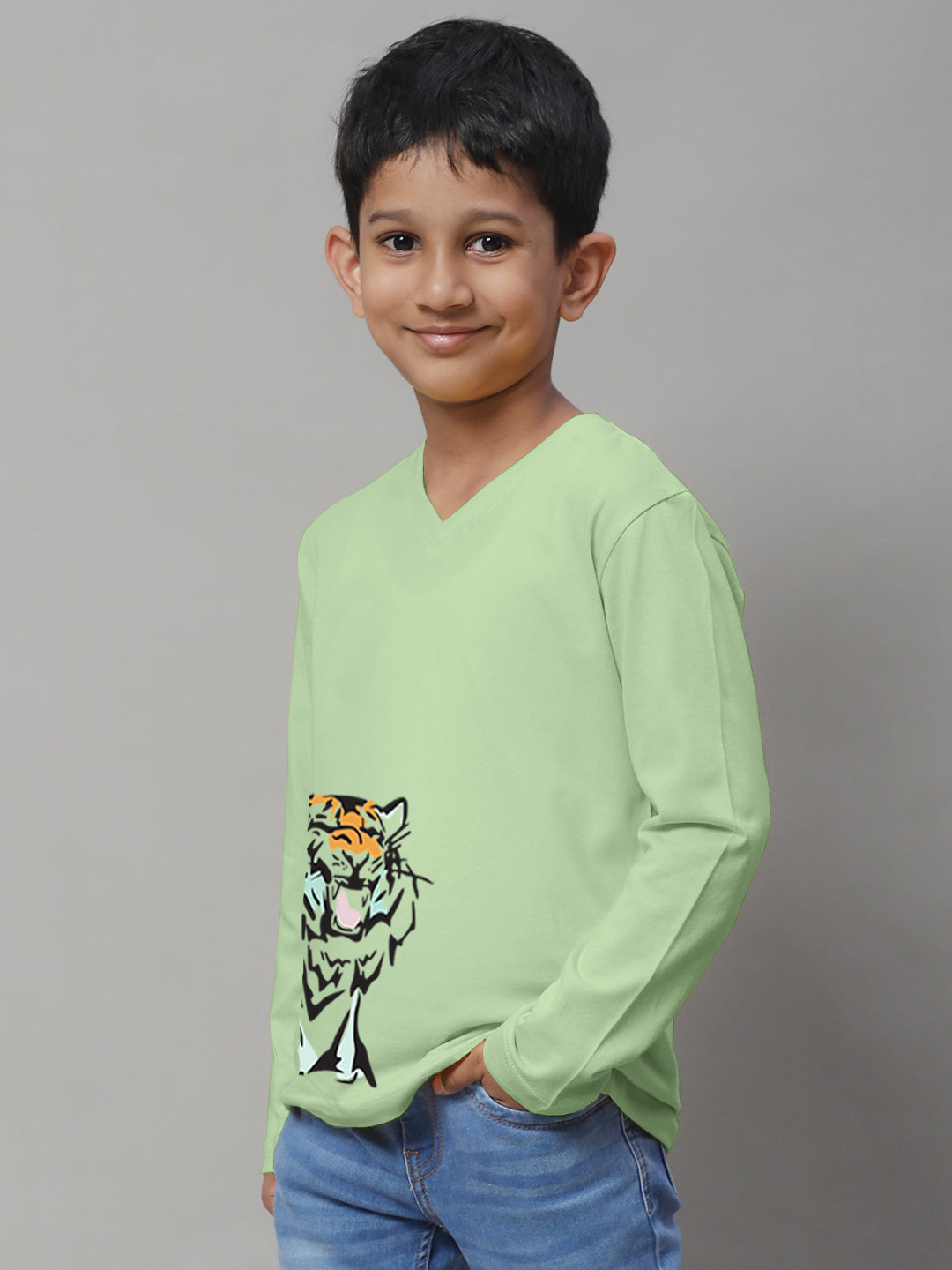 Boys Tiger Full Sleeves Printed T-Shirt - Friskers