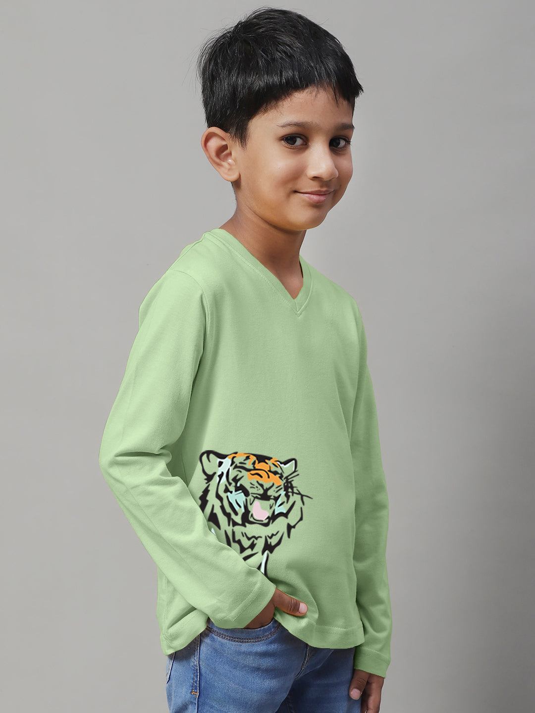 Boys Tiger Full Sleeves Printed T-Shirt - Friskers